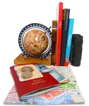 Travel books and globe